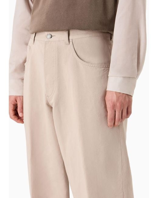Pantalones J74 Holgados En Sarga De Mezcla De Lino Emporio Armani de hombre de color White