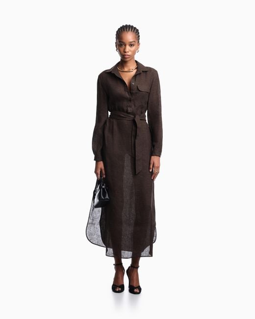 Emporio Armani Black Icon Linen Chambray Dress With Sash