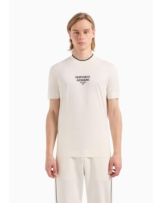 Emporio Armani White Pima Jersey T-shirt With Rubberised Logo for men