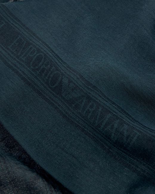 Emporio Armani Blue Modal Blend Scarf With Jacquard Logo Signature Capsule