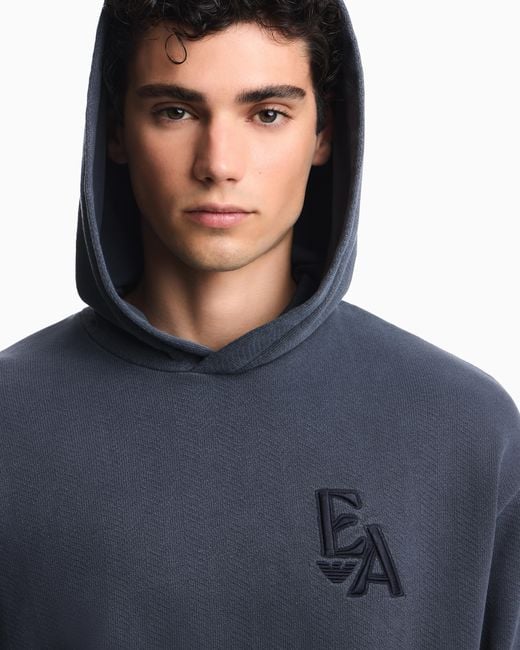 Emporio Armani Blue Garment-Dyed Jersey Hoodie Boteh Capsule for men