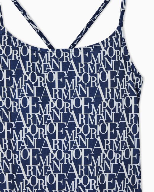 Emporio Armani Blue Padded One-Piece Swimsuit With Logomania Print