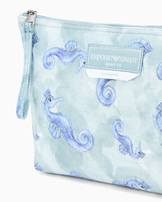 Emporio Armani Blue Sea Animals Print Beachwear Pouch