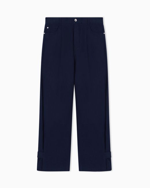 Emporio Armani Blue J4E Relaxed-Fit Linen Trousers