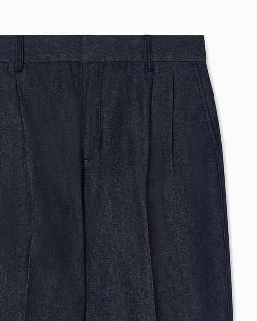 Emporio Armani Blue Denim Capsule Collection Lyocell-Blend Trousers With Pleats for men