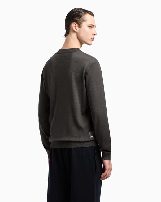 Emporio Armani Gray Travel Essentials Plain-Knit Virgin-Wool Jumper for men