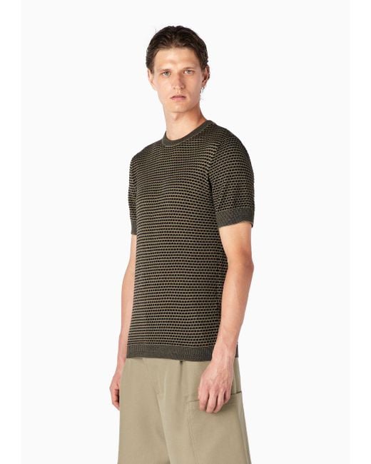 Emporio Armani Green Lyocell-blend Jumper With An Embossed Two-tone Pattern for men