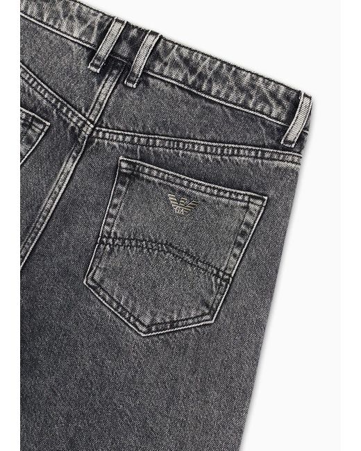 Jeans J90 Vita Media E Gamba Relaxed In Denim Vintage Look Con Stampe Decorative di Emporio Armani in Gray