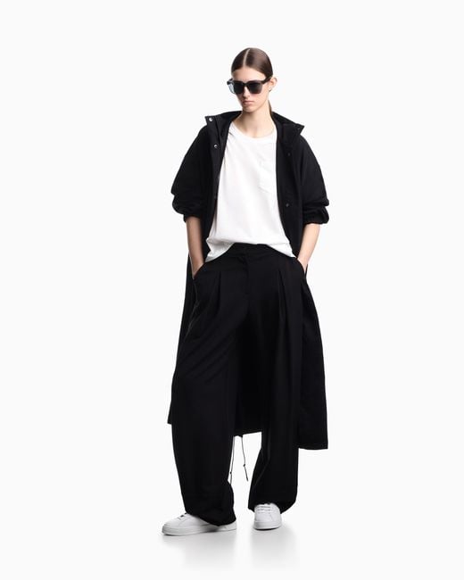Emporio Armani Black Nylon Twill Hooded Trench Coat