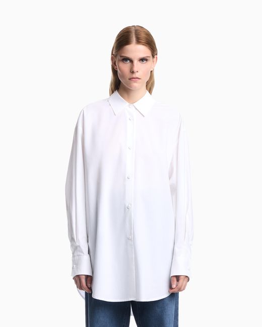 Emporio Armani White Cotton Poplin Shirt With A Pointed Collar And Long Sleeves