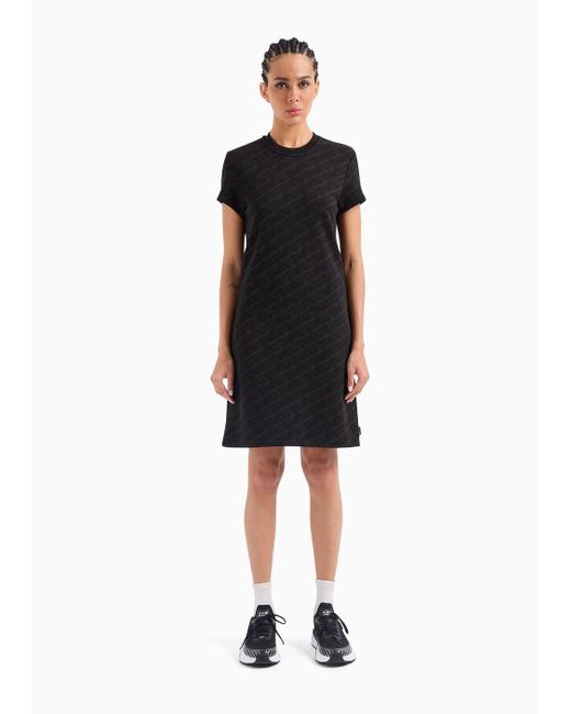 EA7 Black Graphic Series Short Dress In Asv Organic Cotton