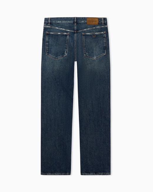 Emporio Armani Blue Five-Pocket Jeans Regular Fit With Stone Wash for men