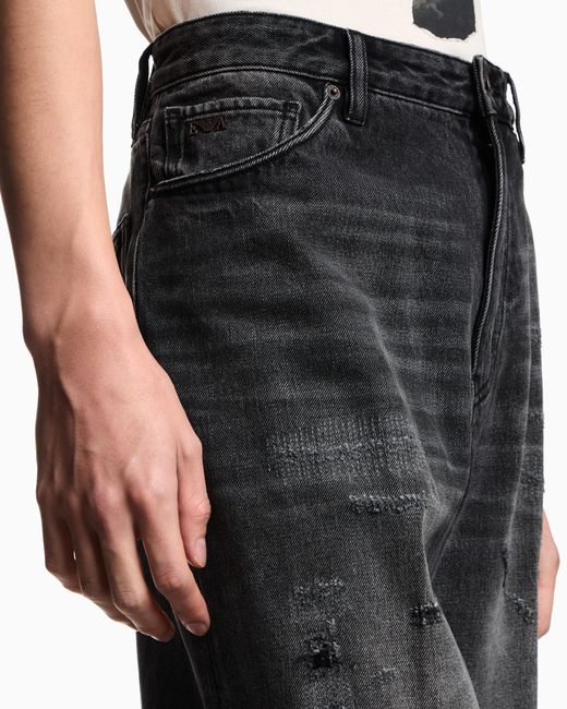 Emporio Armani Blue J22 Regular-Fit, Stone-Washed Denim Jeans With Rips for men