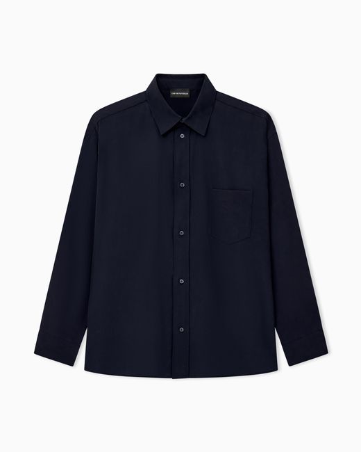 Emporio Armani Blue Viscose Long-Sleeve Shirt With A Chest Pocket for men
