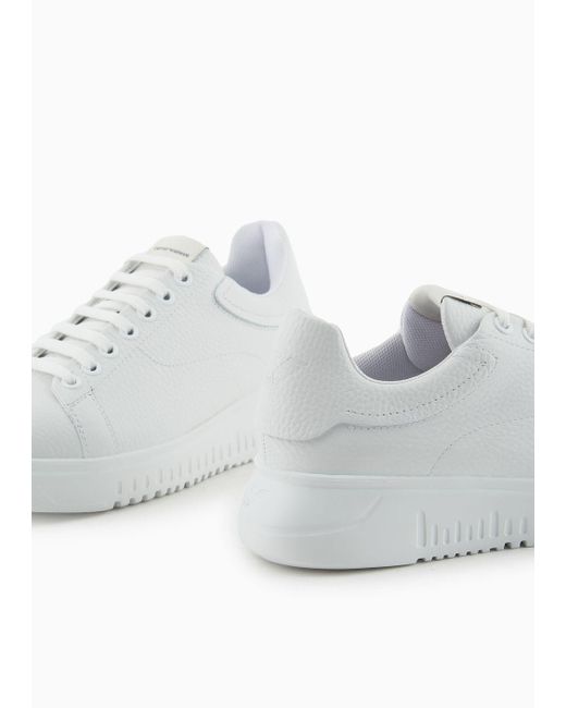Emporio Armani White Tumbled Leather Sneakers