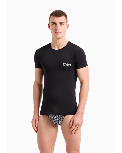 Emporio Armani Black Two-pack Of Loungewear Slim-fit T-shirts With A Bold Monogram Logo for men