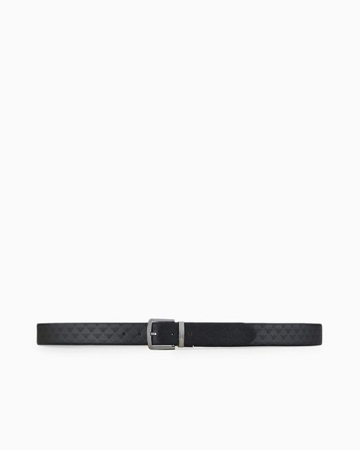 Emporio Armani White Reversible Leather Belt With All-Over Monogram for men