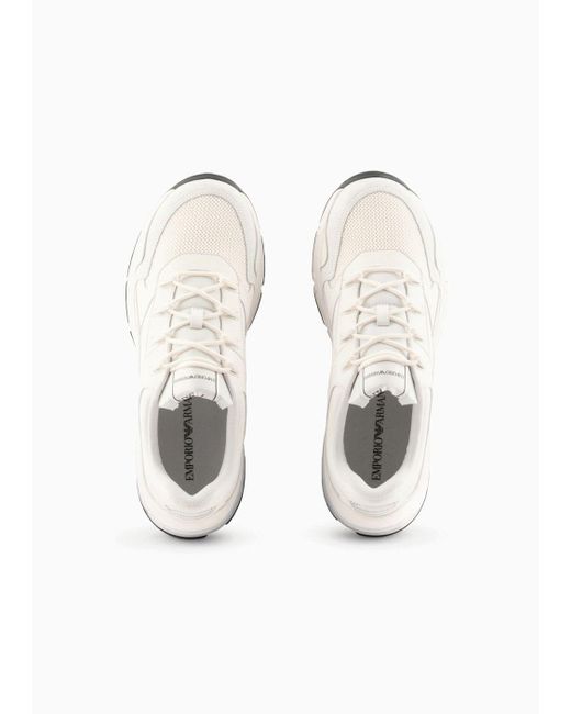 Emporio Armani White Suede Sneakers With Knit Details for men