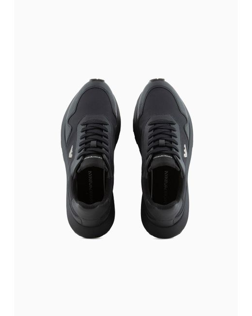 Emporio Armani Black Armani Sustainability Values Recycled Nylon Sneakers With Regenerated Saffiano Details for men