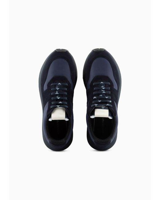 Emporio Armani Blue Asv Capsule Suede And Recycled Nylon Sneakers for men