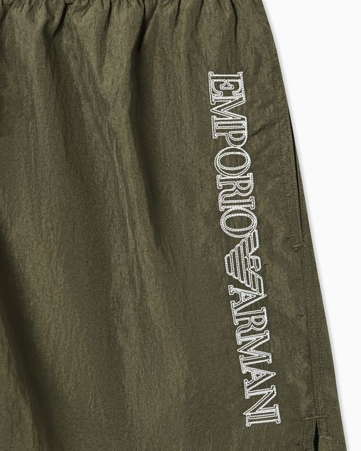 Emporio Armani Green Swim Shorts With Stitched Logo Embroidery for men