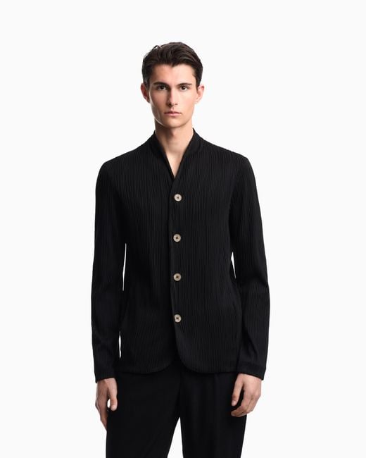 Emporio Armani Blue Pleated Effect Fabric Blazer for men