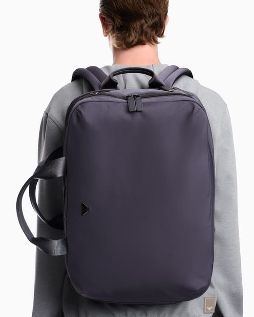 Emporio Armani Blue Backpack With Breathable Mesh And Bonded Leather Details for men