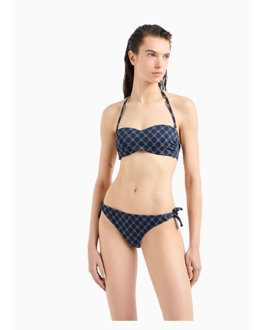 Bikini Con Sujetador Tipo Bandeau En Tejido Jacquard Con Relleno Y Monograma Emporio Armani de color Blue