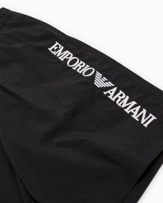 Emporio Armani Black Boardshorts Swimwear With Vertical Logo Embroidery for men
