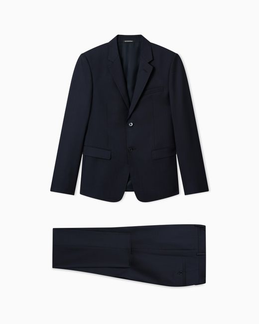 Emporio Armani Blue High Twist Wool Dress With Micro-Designs for men