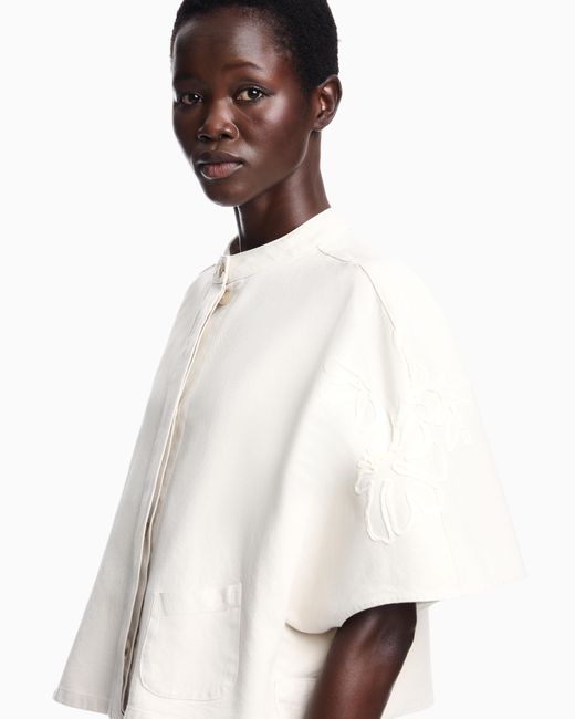 Emporio Armani White Linen-Blend Canvas Shirt Jacket With Embroidery
