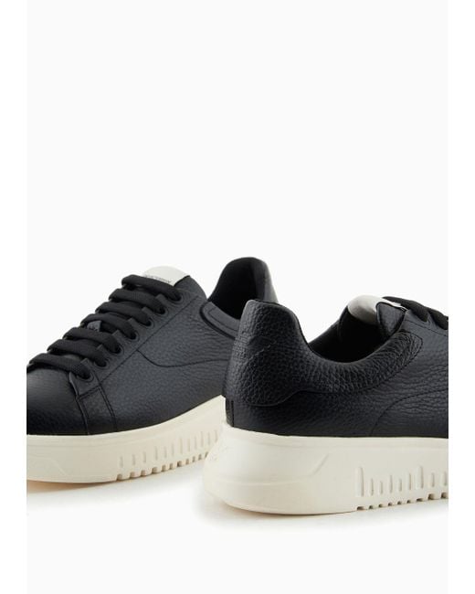Emporio Armani Black Tumbled Leather Sneakers