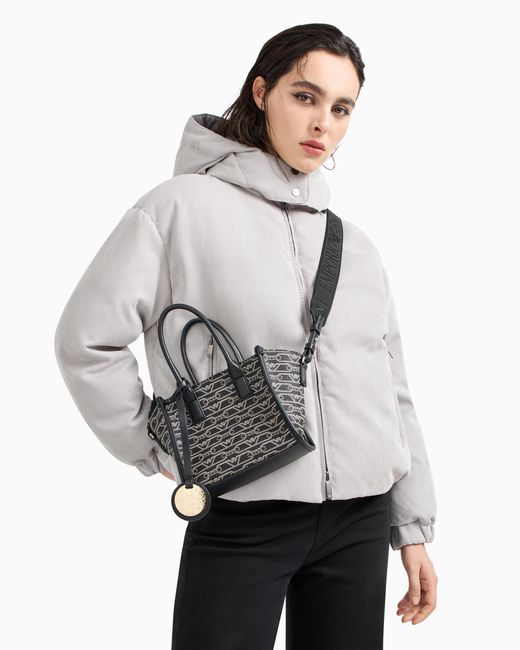 Shopper Piccola Stampa Monogram All Over di Emporio Armani in Black