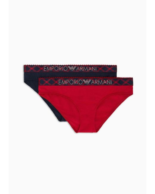Emporio Armani Red Two-pack Of Tartan Christmas Cotton Briefs