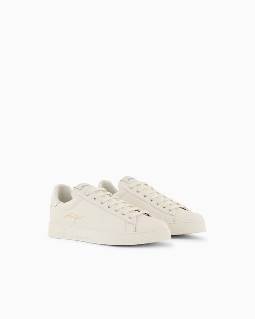 Emporio Armani White Leather Sneakers With Signature Logo for men