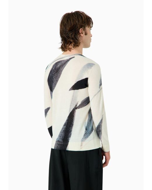 Emporio Armani Gray Plain-knit Virgin-wool Jumper With All-over Abstract Nature Print for men