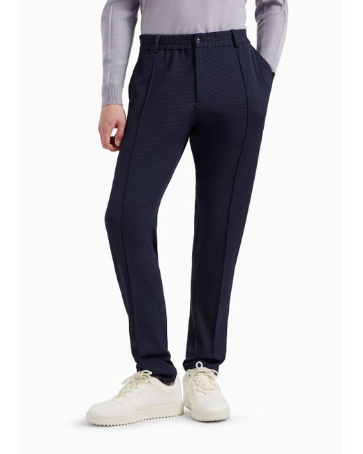 Pantalones Con Pliegues De Punto Técnico Efecto 3d Emporio Armani de hombre de color Blue