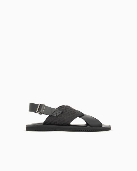 Emporio Armani White Leather And Jacquard Cross-Over Sandals for men