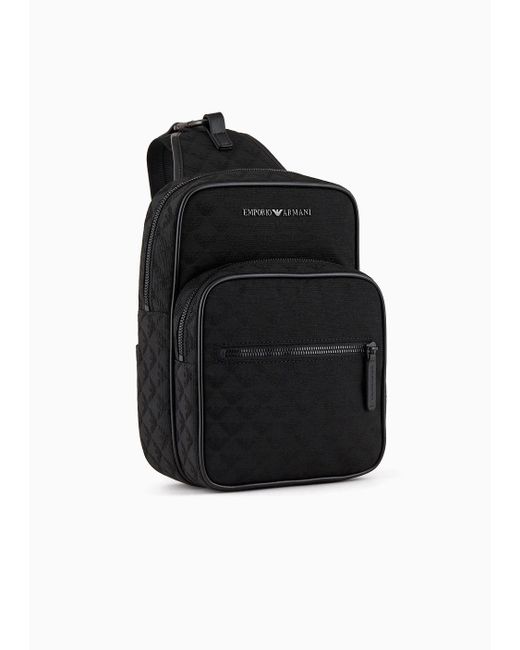 Emporio Armani Black Nylon One-shoulder Backpack With All-over Jacquard Eagle for men