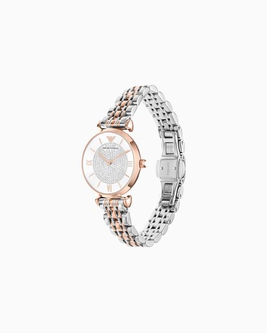 Emporio Armani White Two-Hand Two-Tone Stainless Steel Watch