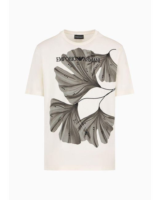 Emporio Armani Gray Jersey T-shirt With Stylised Flower Embroidery And Print for men
