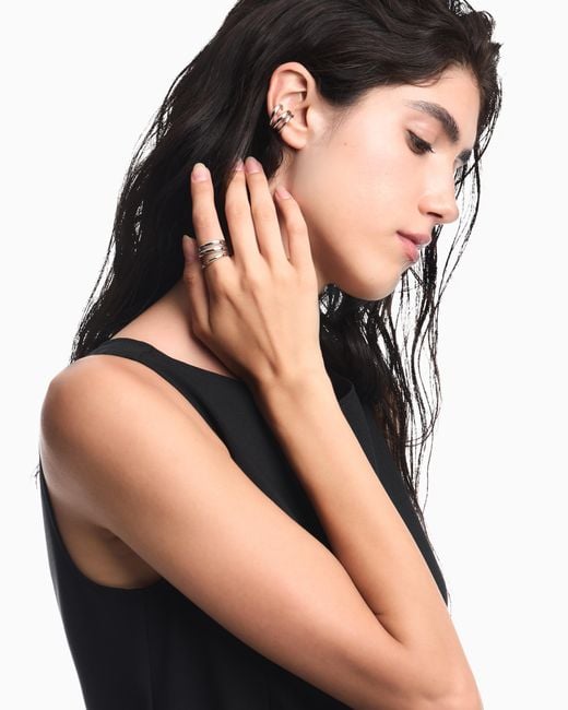 Emporio Armani White Tone Brass Cuff Earring