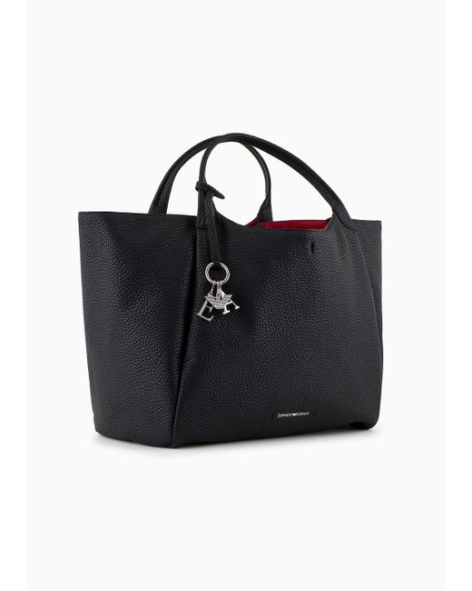 Emporio Armani Black Oversized Shopper Bag With Elephant Print Finish And Logo Charm