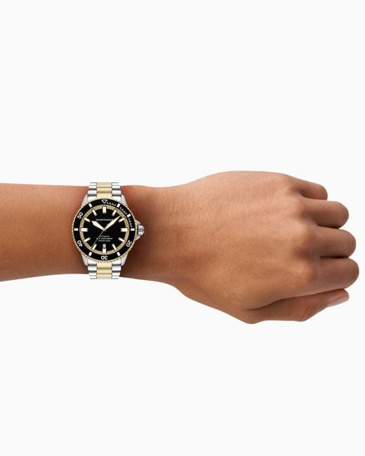 Emporio Armani White Sea Explorer Automatic Two-Tone Stainless Steel Watch for men