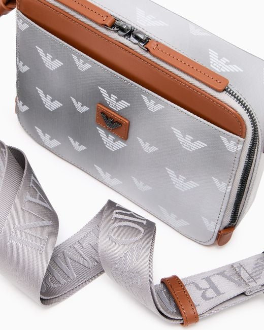 Emporio Armani White Coated Canvas Mini Bag With All-Over Eagle for men