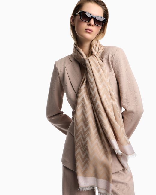 Emporio Armani Natural Chevron Jacquard Scarf