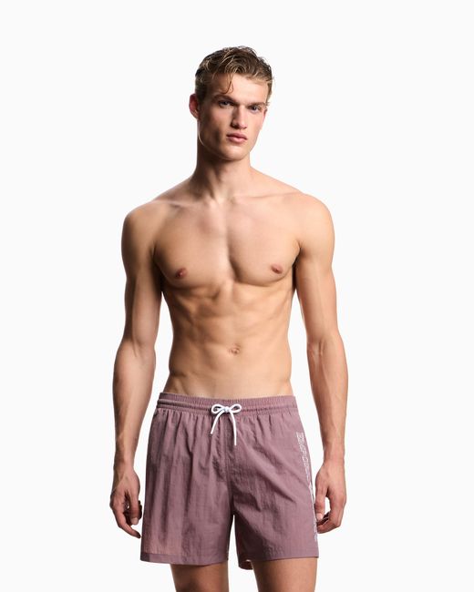 Emporio Armani Purple Swim Shorts With Stitched Logo Embroidery for men