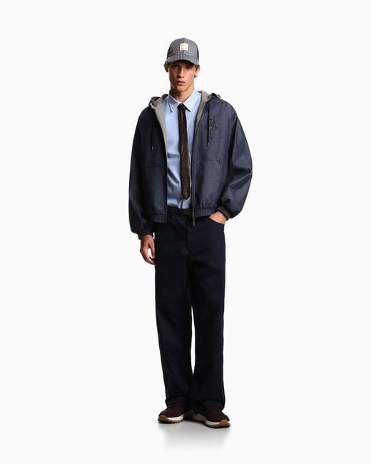 Emporio Armani Blue Eagle Club Cotton Oxford Shirt With Embroidery for men