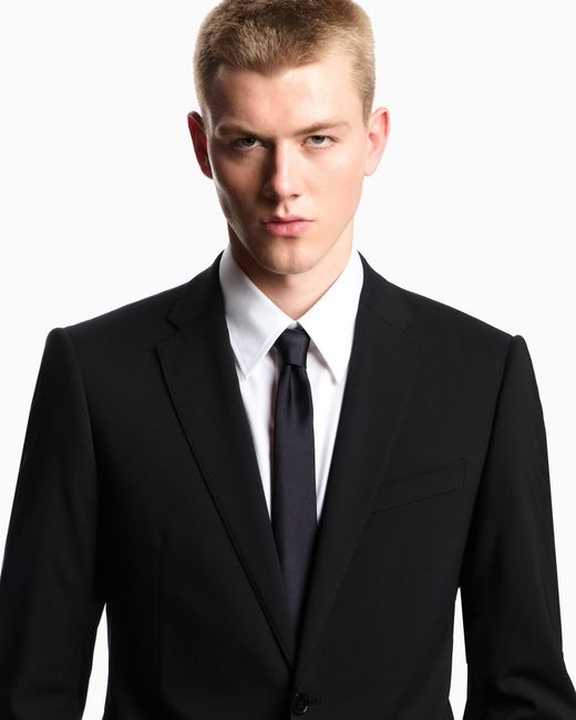 Emporio Armani Blue Single-Breasted Light Wool Suit With Micro Design for men