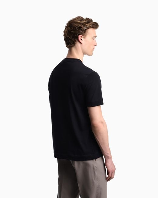 Emporio Armani Blue Heavy Jersey T-Shirt With Metal Logo Embroidery for men